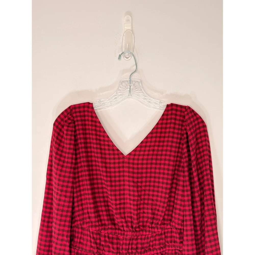 Madewell Crinkled‎ V-Neck Peplum Top Plaid Hibiscus Blouse Crinkled Drapey Small